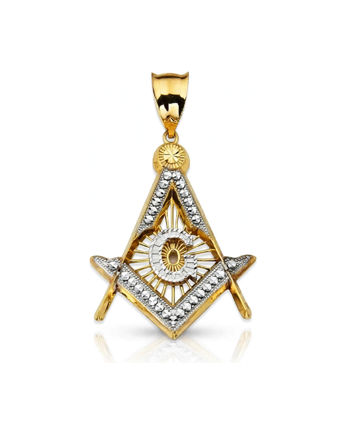 Masonic Square and Compass Two-Tone Pendant - 10K Gold