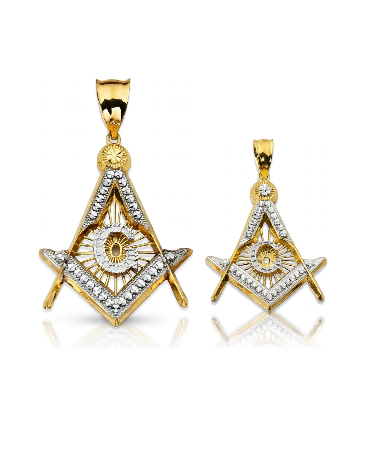 Masonic Square and Compass Two-Tone Pendant - 10K Gold