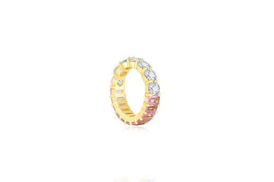 Pink and Clear Two-Tone Eternity Ring - 925 Sterling Silver - Gold Plated