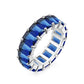 Emerald-Cut Sapphire Blue Eternity Ring - 925 Sterling Silver - Rhodium Plated