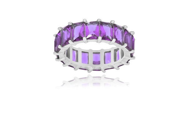 Emerald-Cut Purple Eternity Ring - 925 Sterling Silver - Rhodium Plated