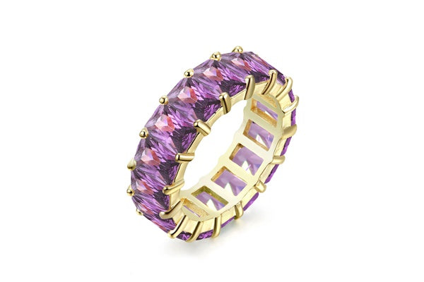 Emerald-Cut Purple Eternity Ring - 925 Sterling Silver - Gold Plated
