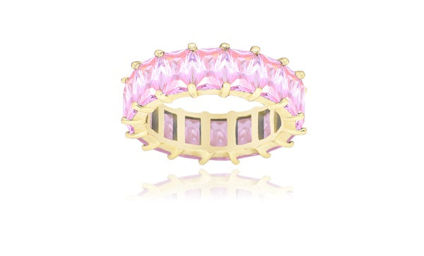 Emerald-Cut Light Pink Eternity Ring - 925 Sterling Silver - Gold Plated