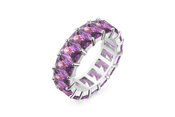 Emerald-Cut Purple Eternity Ring - 925 Sterling Silver - Rhodium Plated