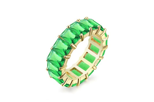 Emerald Green Eternity Ring - 925 Sterling Silver - Gold Plated