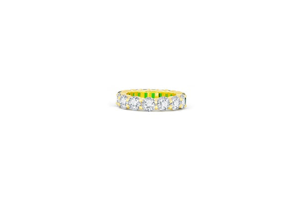 Emerald Green and Clear Two-Tone Eternity Ring - 925 Sterling Silver - Gold Plated