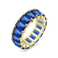 Emerald-Cut Sapphire Blue Eternity Ring - 925 Sterling Silver - Gold Plated