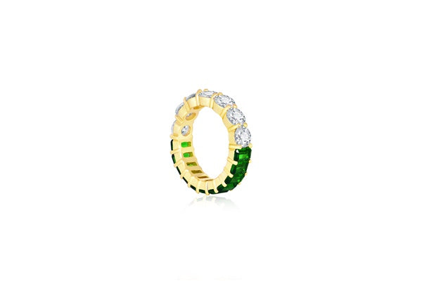 Emerald Green and Clear Two-Tone Eternity Ring - 925 Sterling Silver - Gold Plated