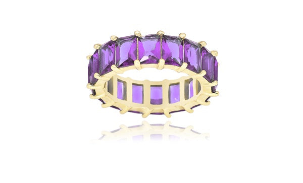 Emerald-Cut Purple Eternity Ring - 925 Sterling Silver - Gold Plated