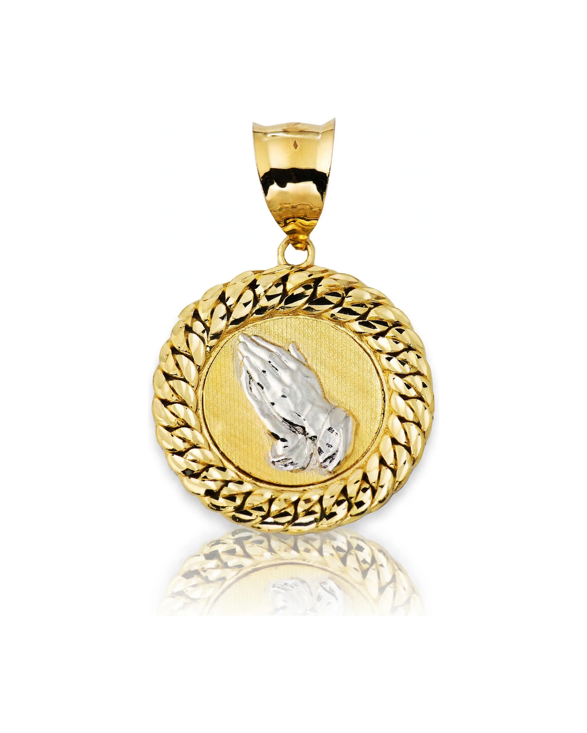 Praying Hands Medallion Pendant with Two-Tone Hands - 10K Gold