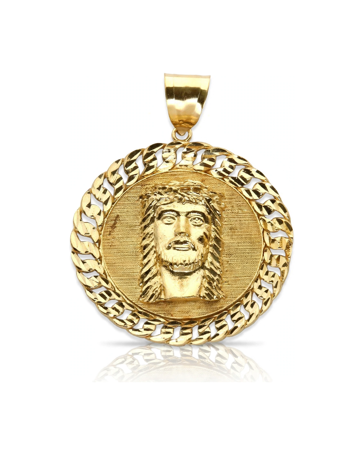 Jesus Medallion Pendant with Crown of Thorns - 10K Yellow Gold