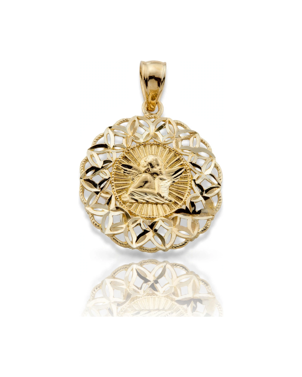 Medallion Pendant Round Sunburst - 10K Yellow Gold