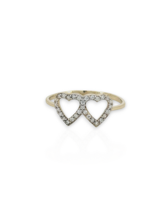 10K Yellow Gold Double Heart Ring – Dainty & Elegant Gold Heart Band for Women