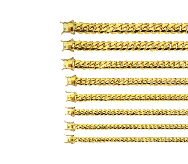 Miami Cuban Link Chain Necklace 14K Yellow Gold - Solid