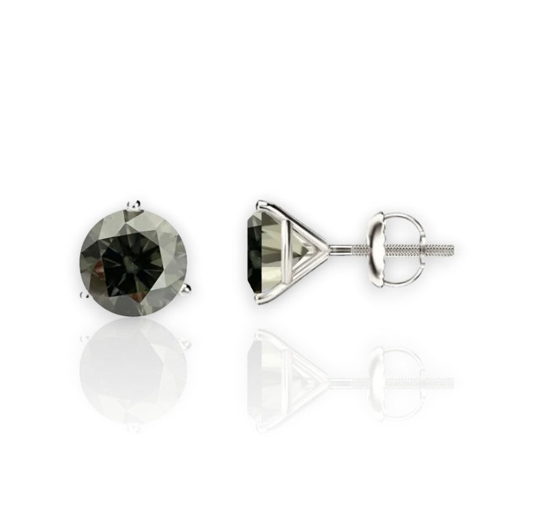 14K Gold GRA CertifiedD-VVS1 Grey Moissanite ScrewBack Stud Earrings