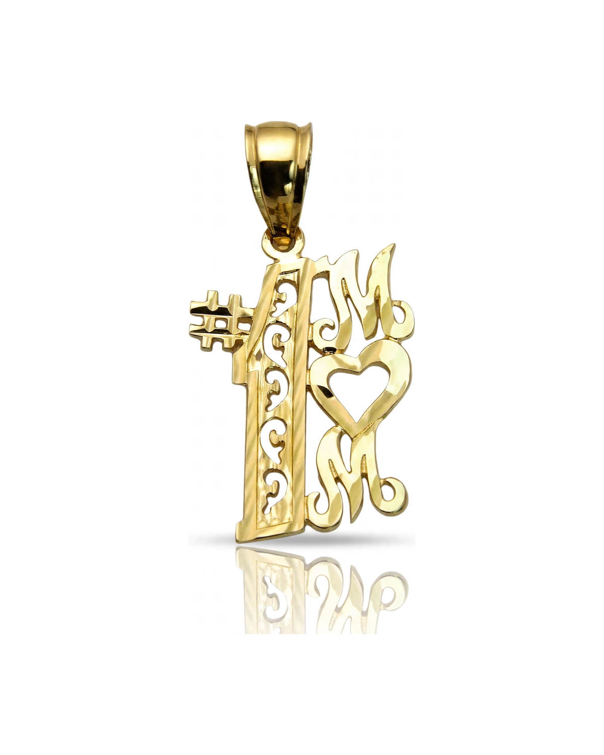 Number 1 Mom Pendant with Heart - 10K Yellow Gold