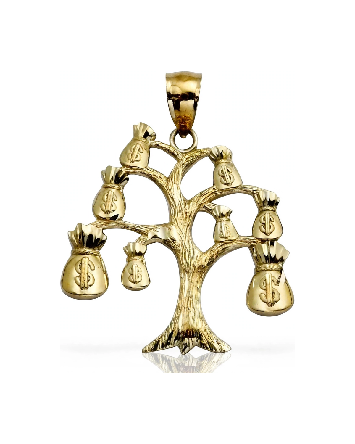 Money Tree Pendant with Hanging Bags - 10K Yellow Gold