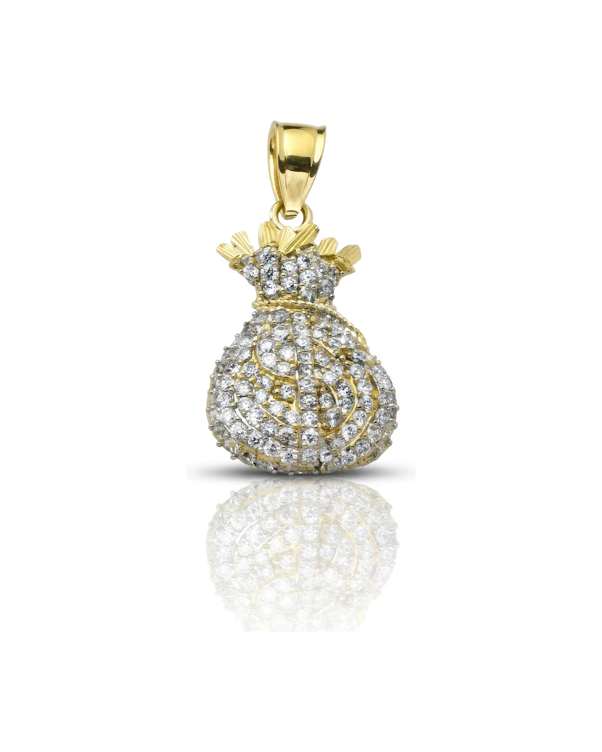 Money Bag Pendant with CZ Pavé - 10K Gold