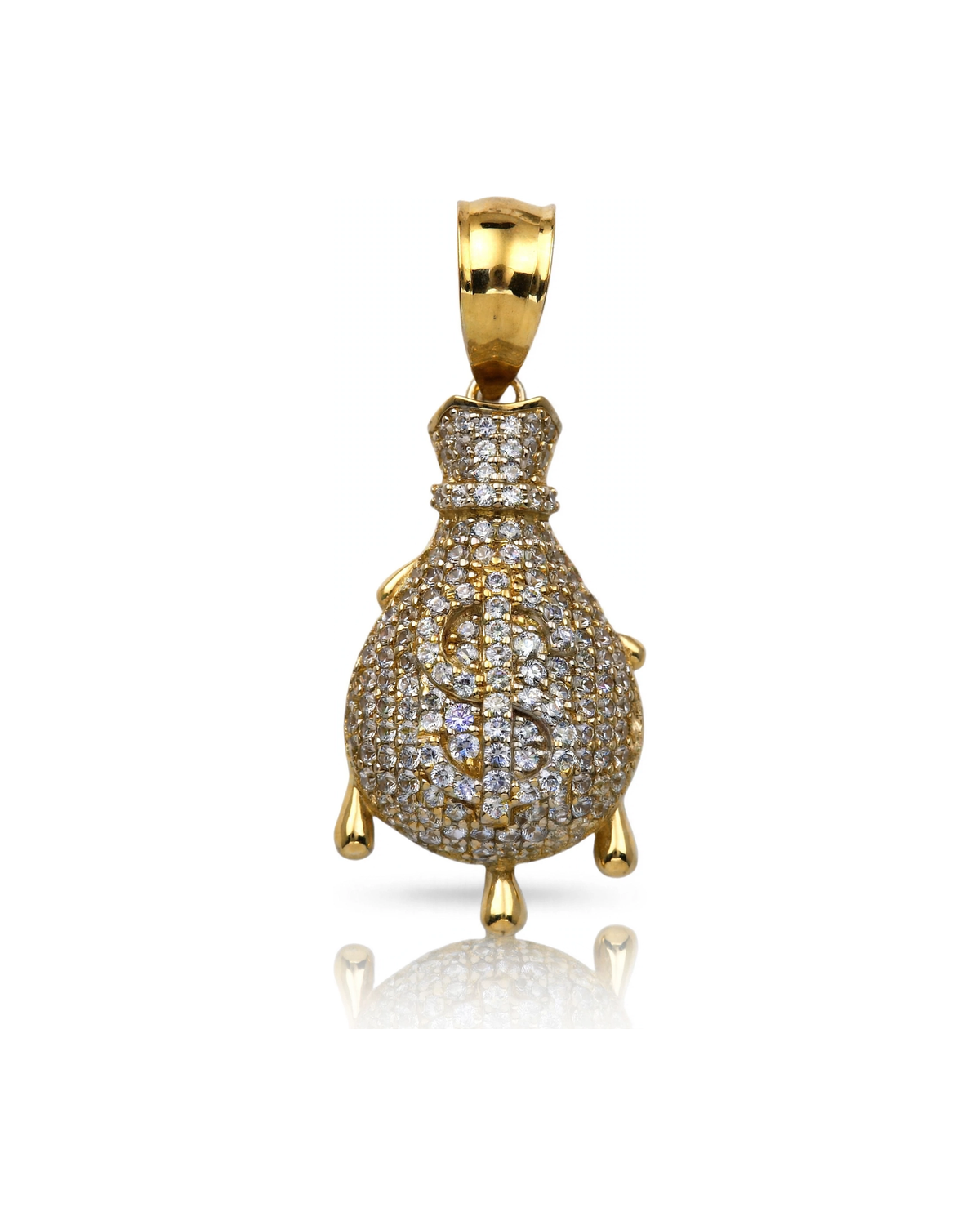 Money Bag Pendant with CZ Full Small - 10K Gold