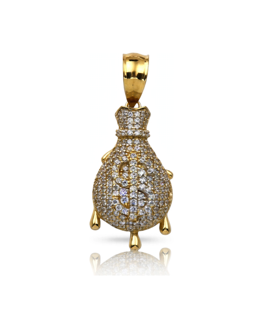 Money Bag Pendant with CZ Full Small - 10K Gold