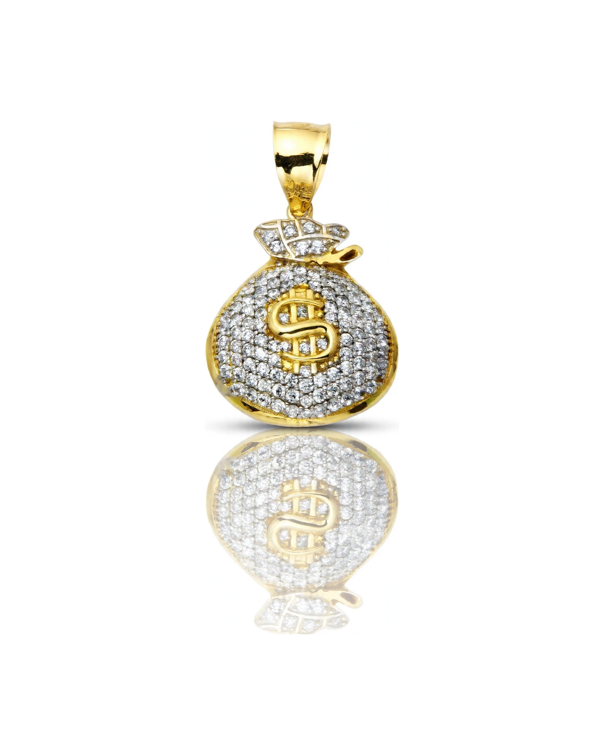 Money Bag Pendant with Gold Dollar Sign and CZ - 10K Gold