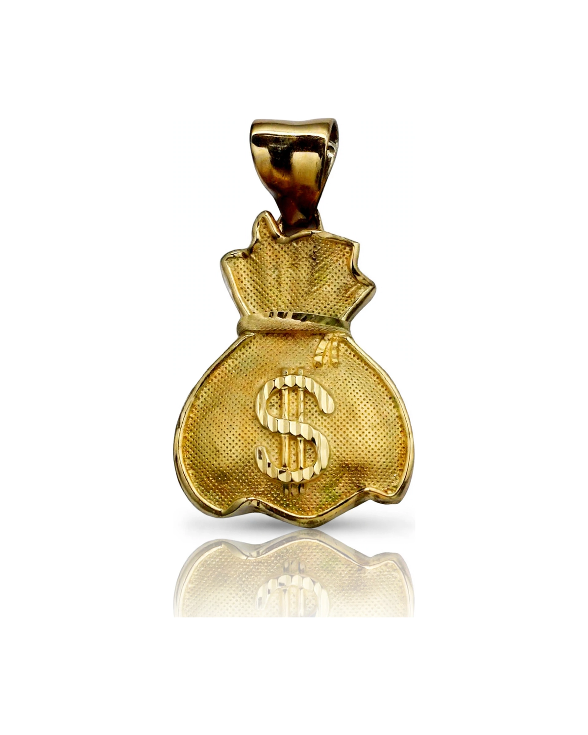 Money Bag Pendant Small Embossed Dollar - 10K Yellow Gold