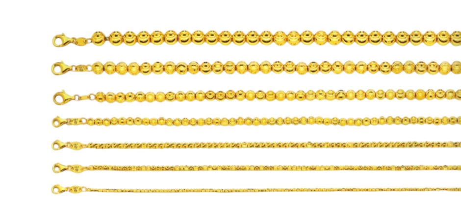 Bead Ball Moon Cut Link Chain Necklace - 14K Yellow Gold - Solid