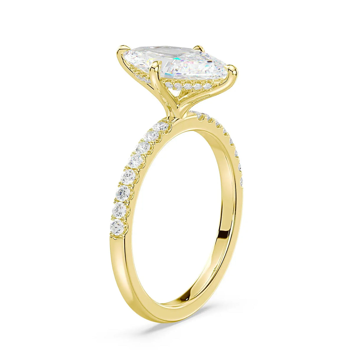 14K Marquise Solitaire — Hidden Halo Pave