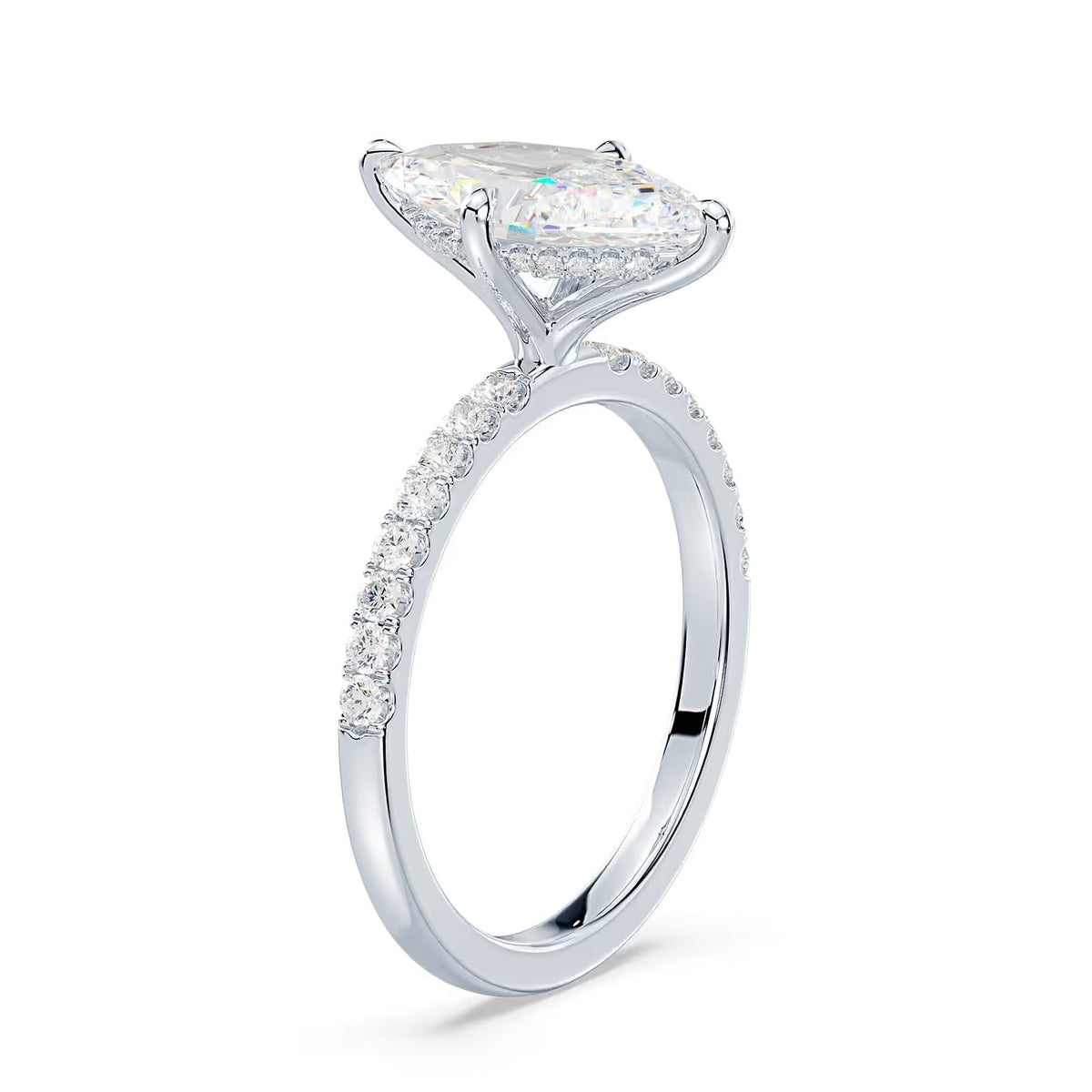 14K Marquise Solitaire — Hidden Halo Pave
