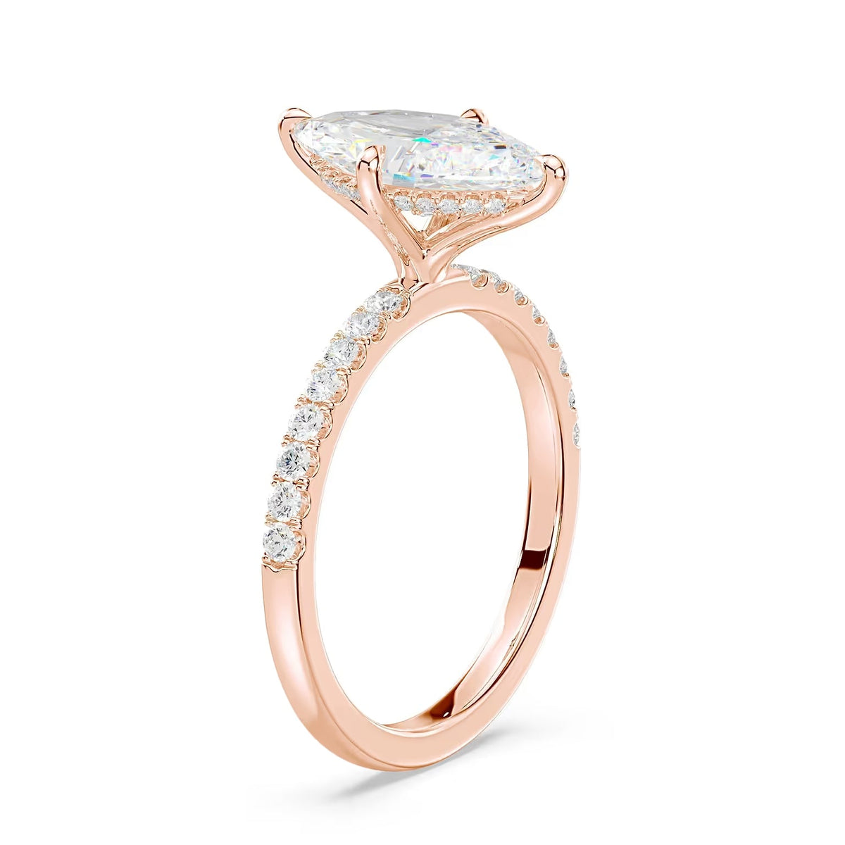 14K Marquise Solitaire — Hidden Halo Pave