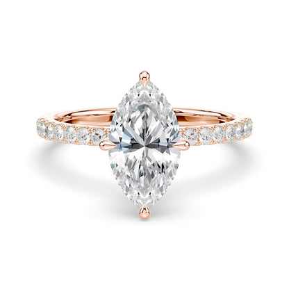 14K Marquise Solitaire — Hidden Halo Pave