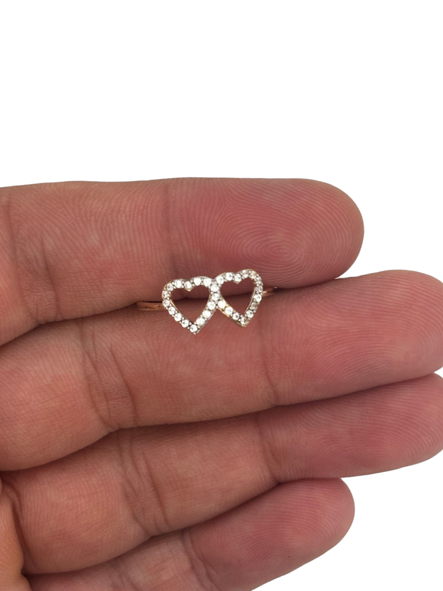10K Yellow Gold Double Heart Ring – Dainty & Elegant Gold Heart Band for Women