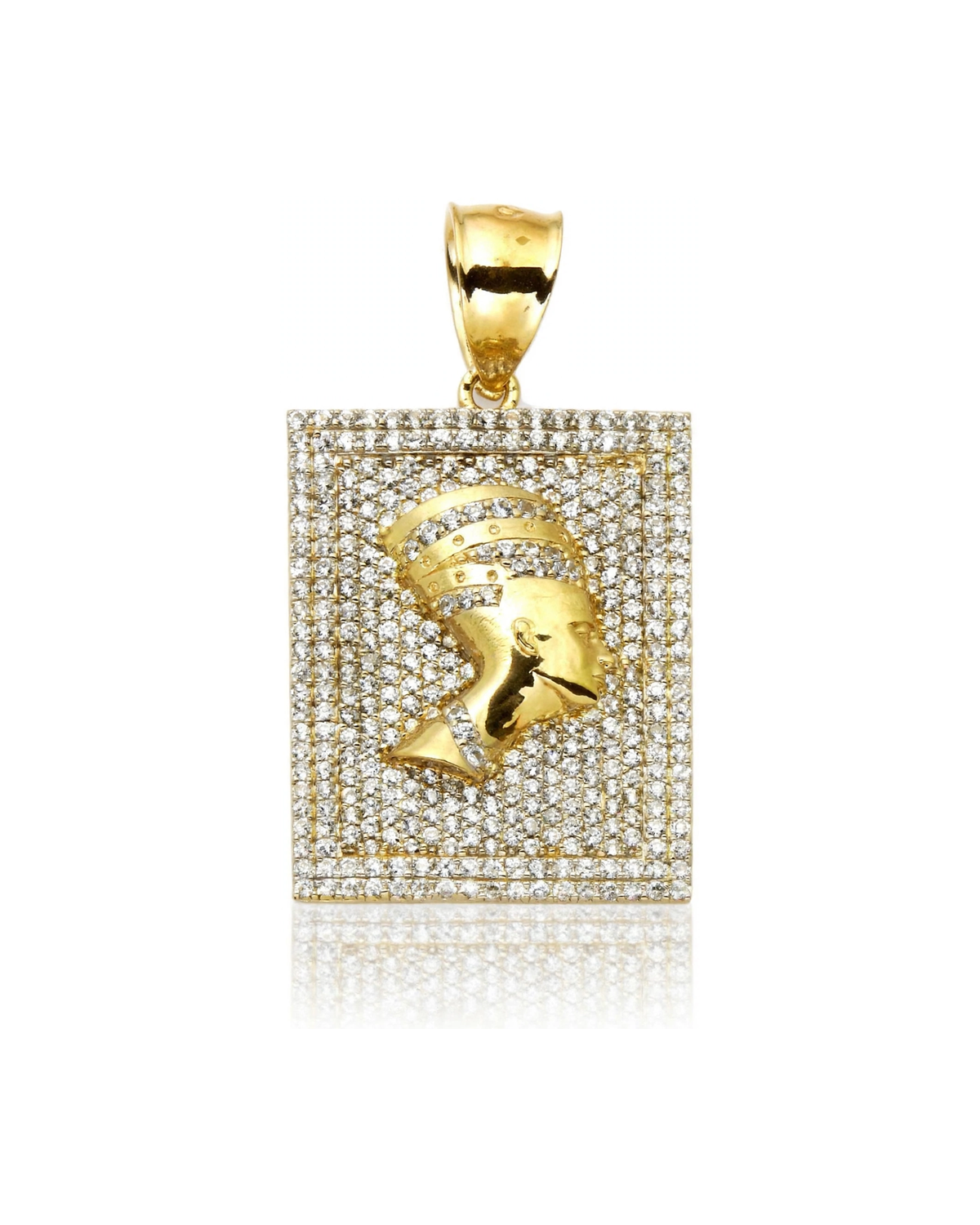 Nefertiti CZ Pave Rectangular Plaque Pendant - 10K Yellow Gold