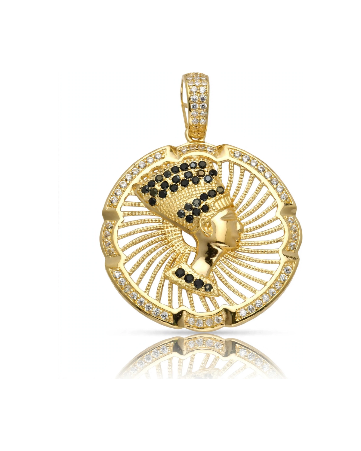 Nefertiti Pendant Round with CZ - 10K Gold