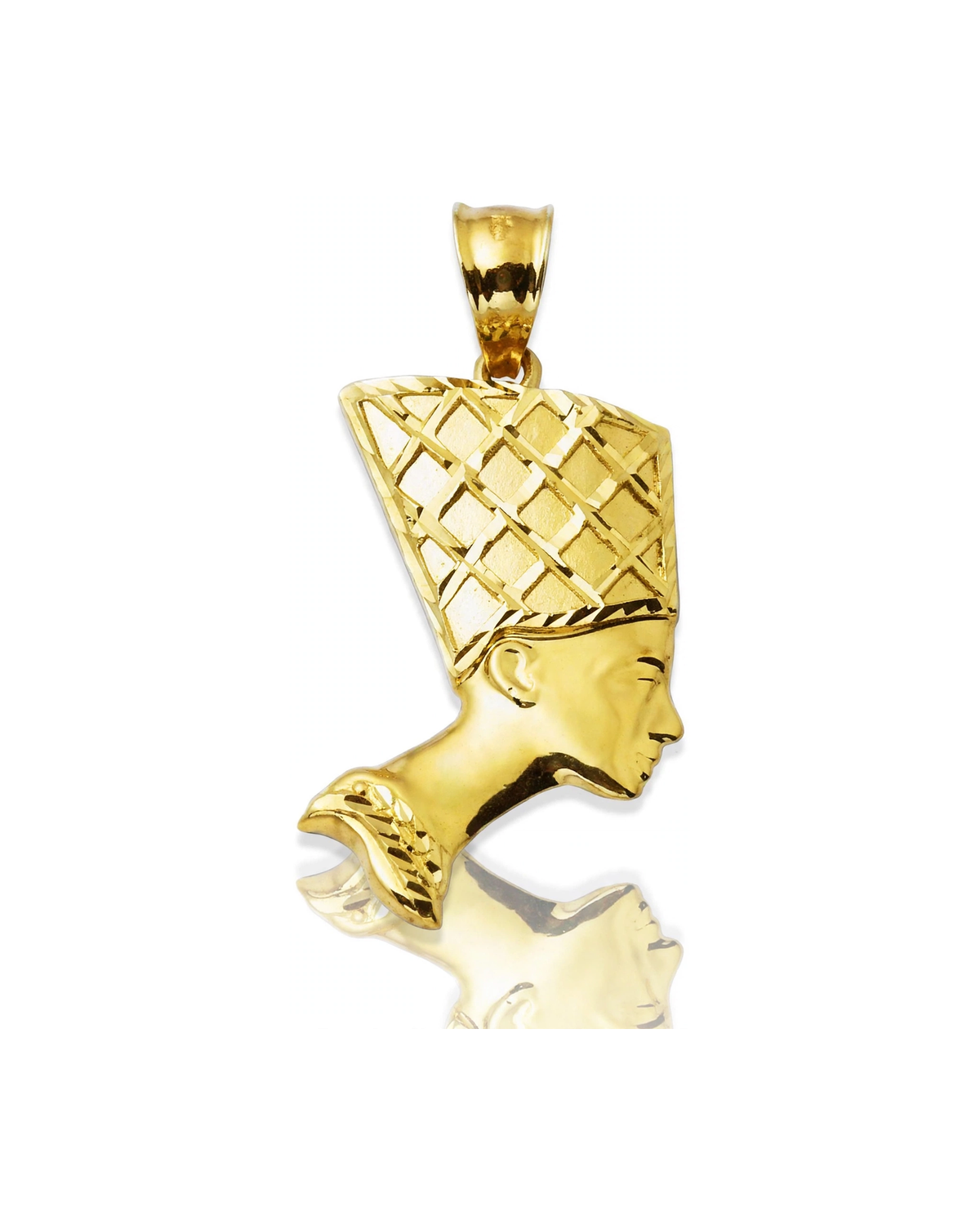 Nefertiti Woven Headdress Profile Pendant - 10K Yellow Gold