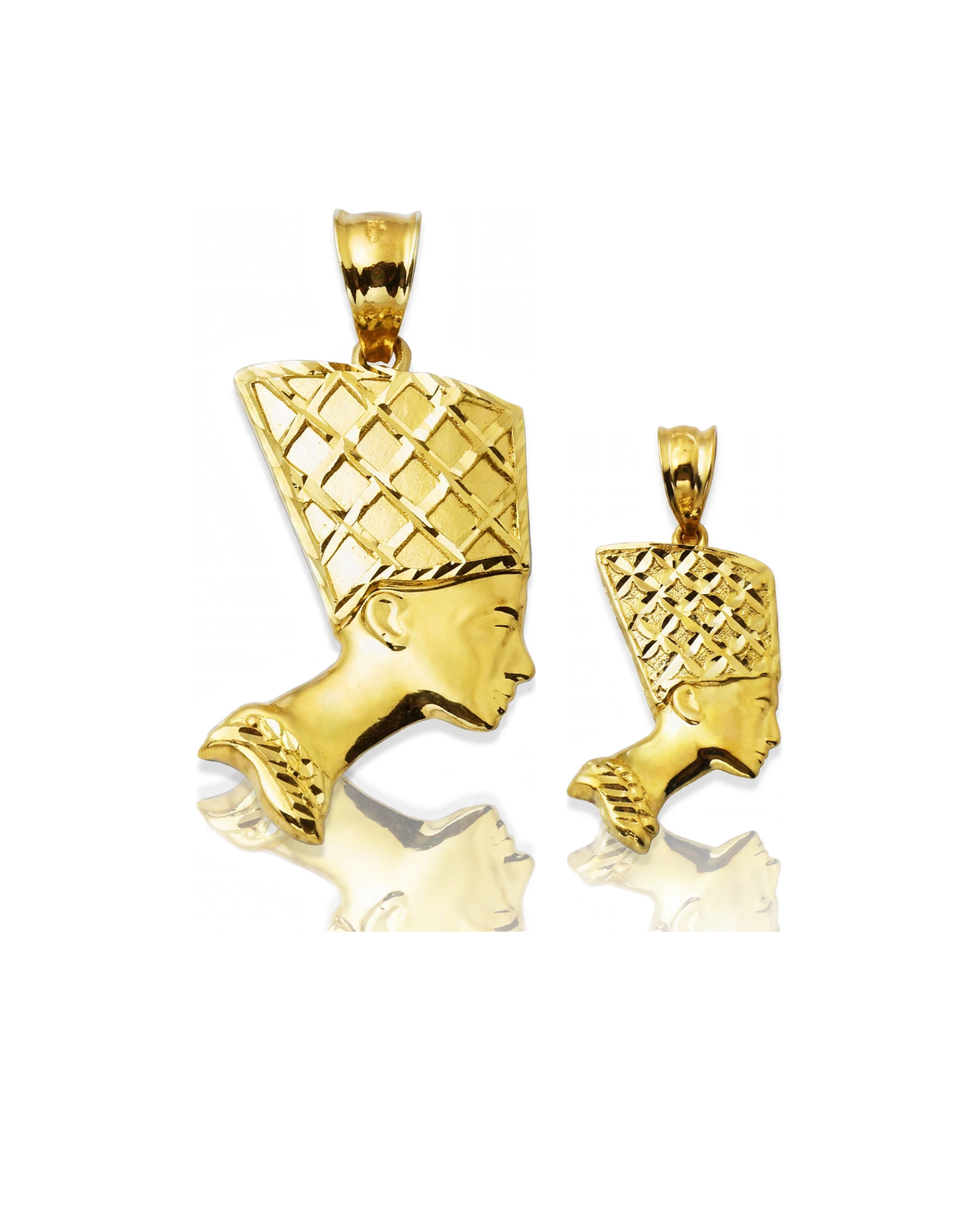 Nefertiti Woven Headdress Profile Pendant - 10K Yellow Gold