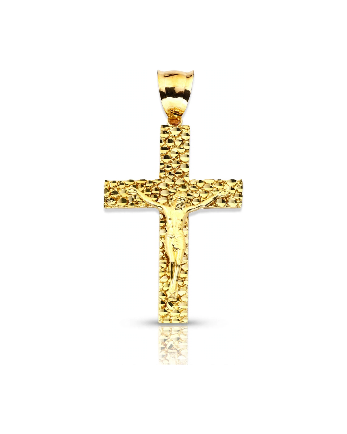 Nugget Crucifix Pendant with Gold Corpus - 10K Yellow Gold
