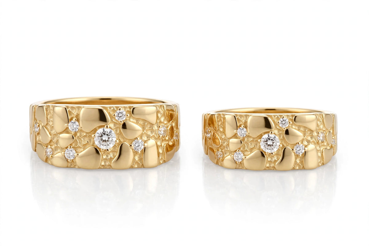 10K Yellow Gold - Nugget Ring CZ - Medium and Small