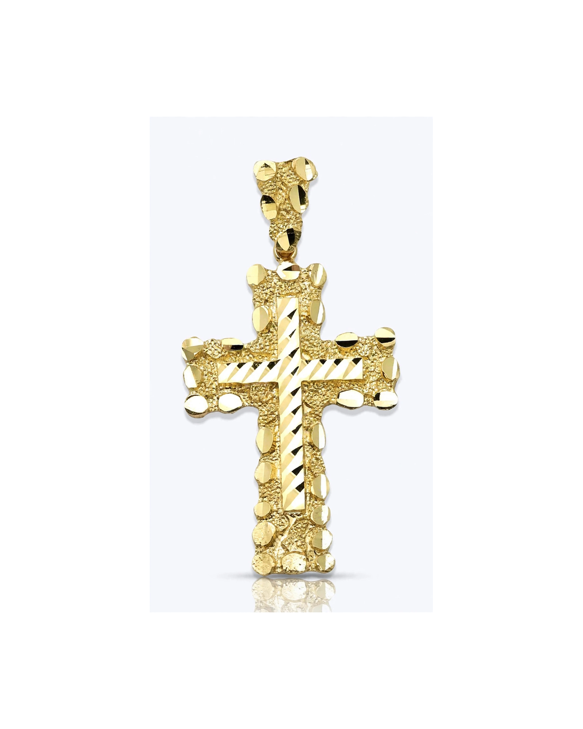 Cross Nugget Diagonal Faceted Center Pendant - 10K Yellow Gold