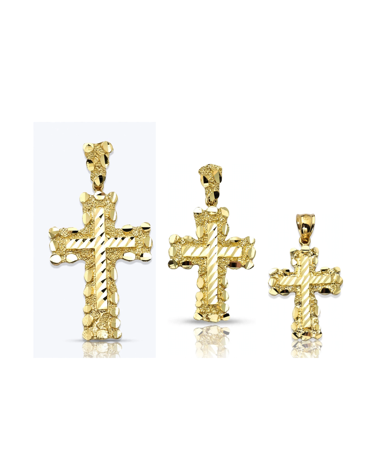 Cross Nugget Diagonal Faceted Center Pendant - 10K Yellow Gold