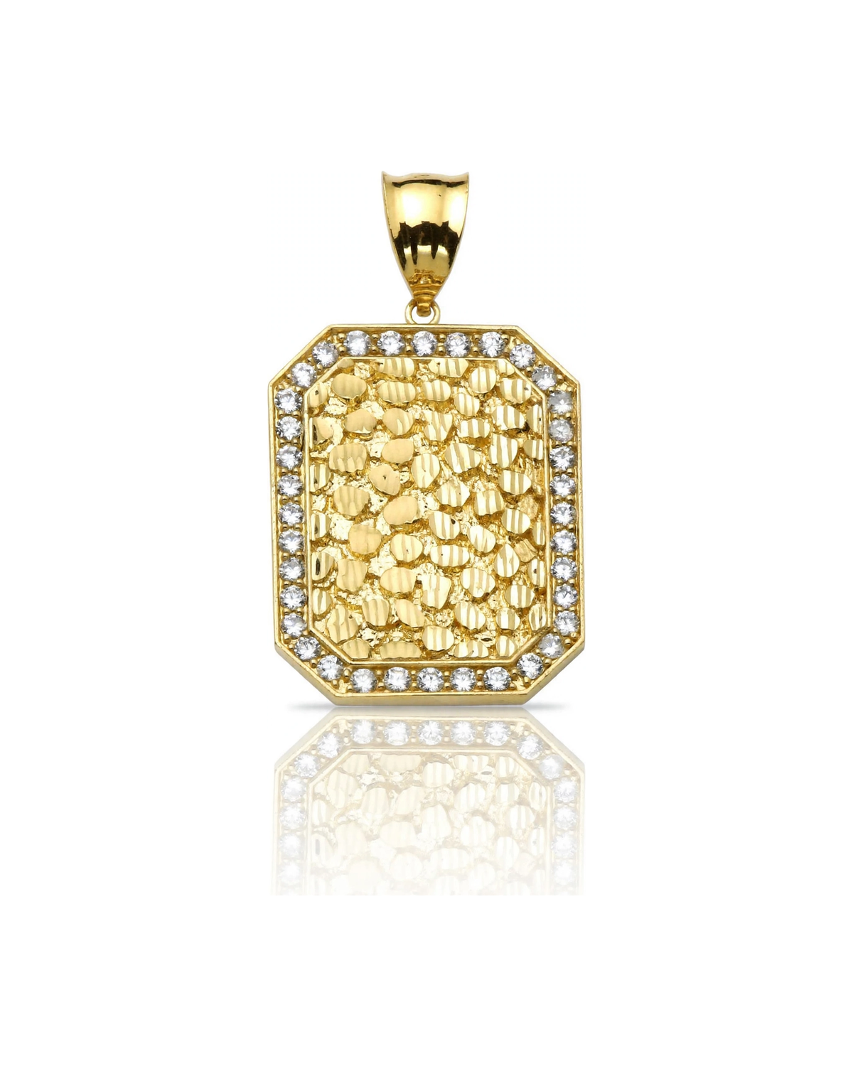 Nugget Octagon CZ Frame Pendant - 10K Yellow Gold