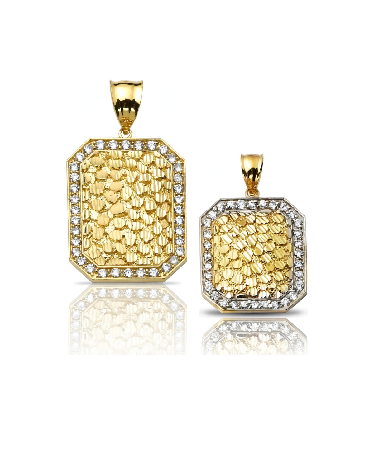 Nugget Octagon CZ Frame Pendant - 10K Yellow Gold
