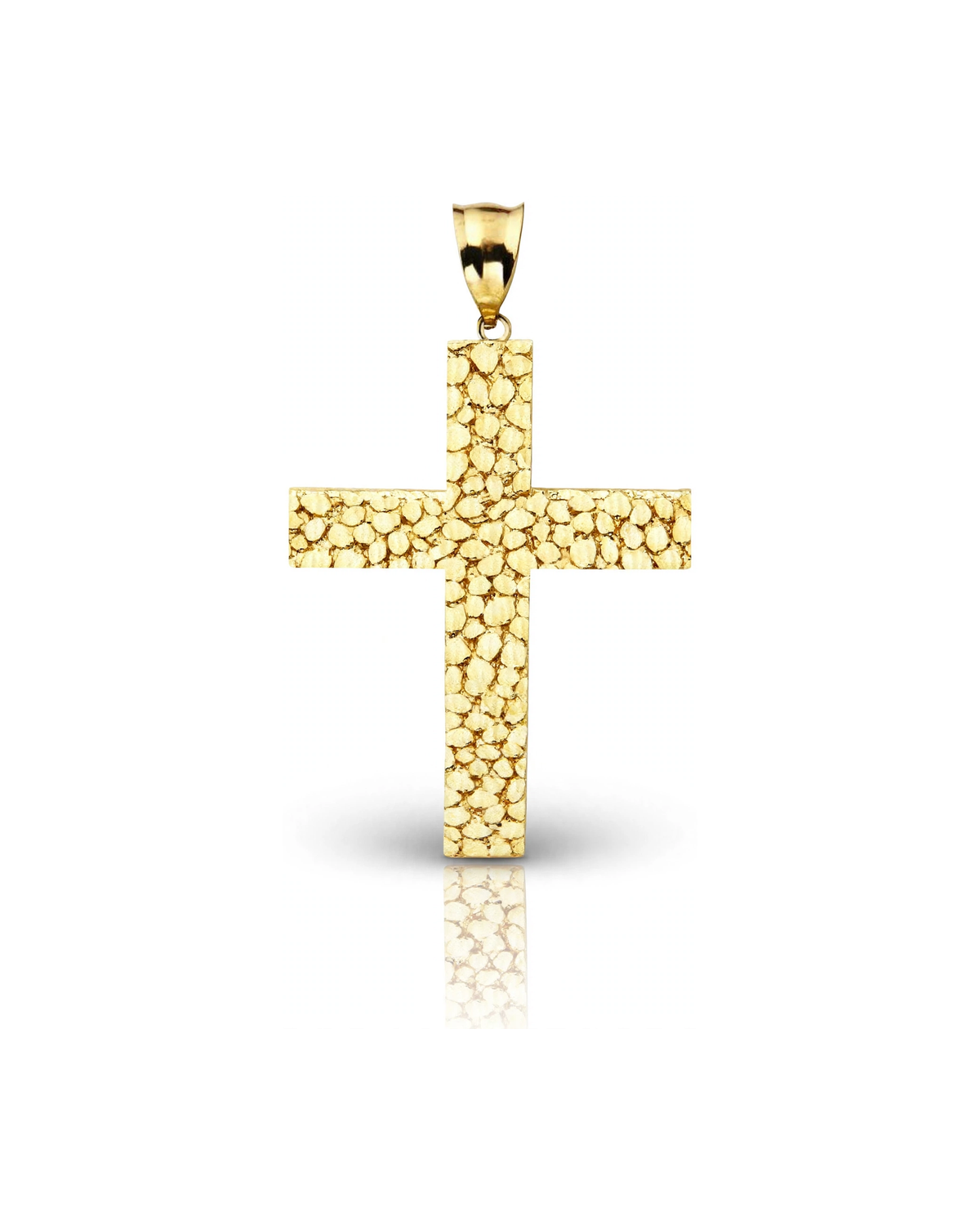 Cross Nugget Pebble Allover Pendant - 10K Yellow Gold