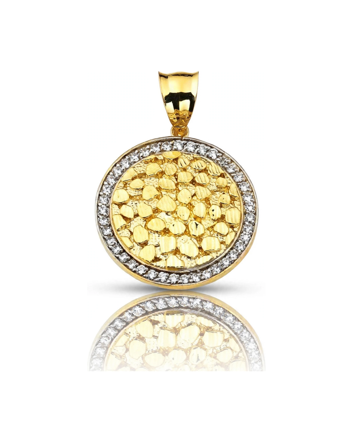 Nugget Round CZ Frame Pendant - 10K Yellow Gold