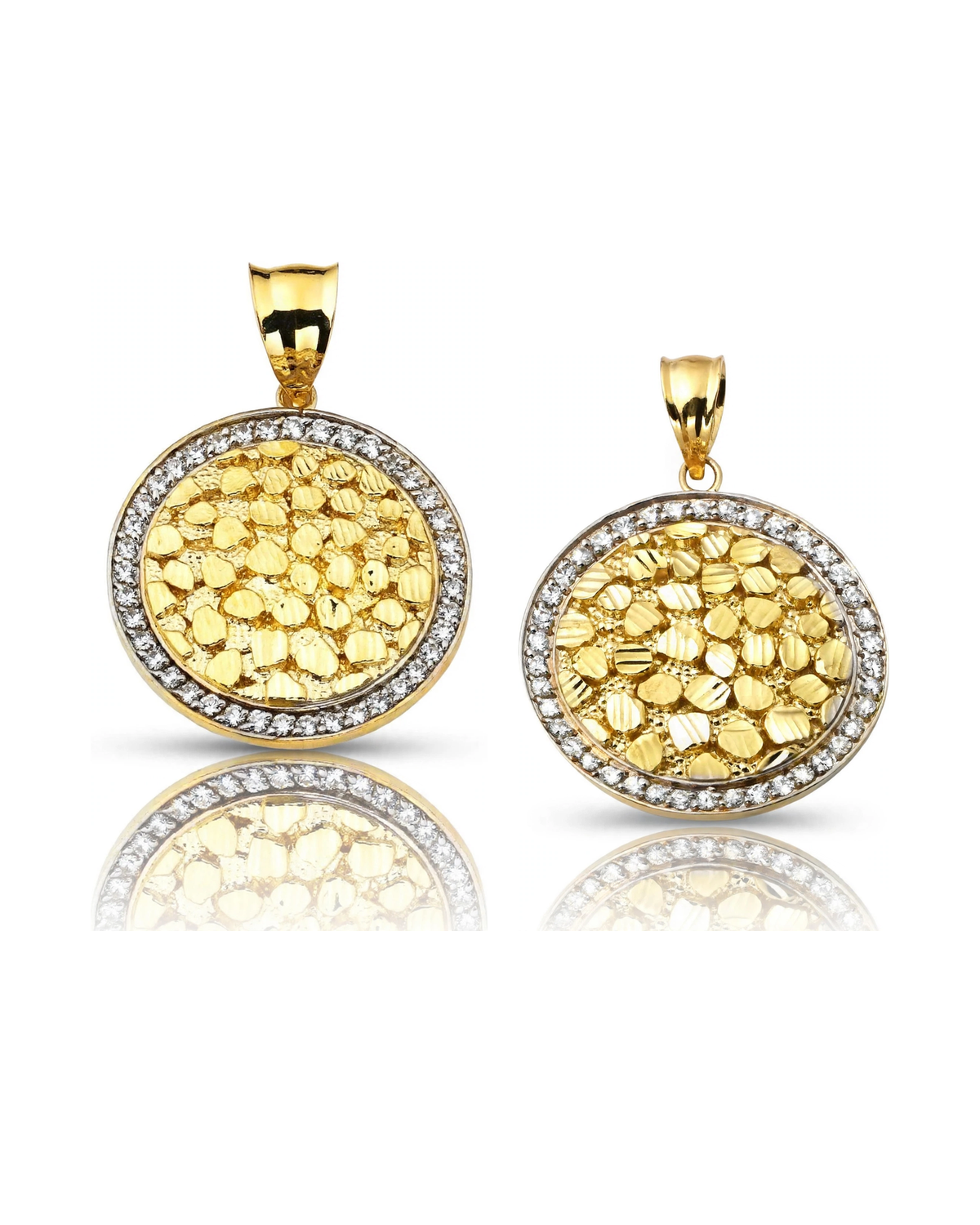 Nugget Round CZ Frame Pendant - 10K Yellow Gold