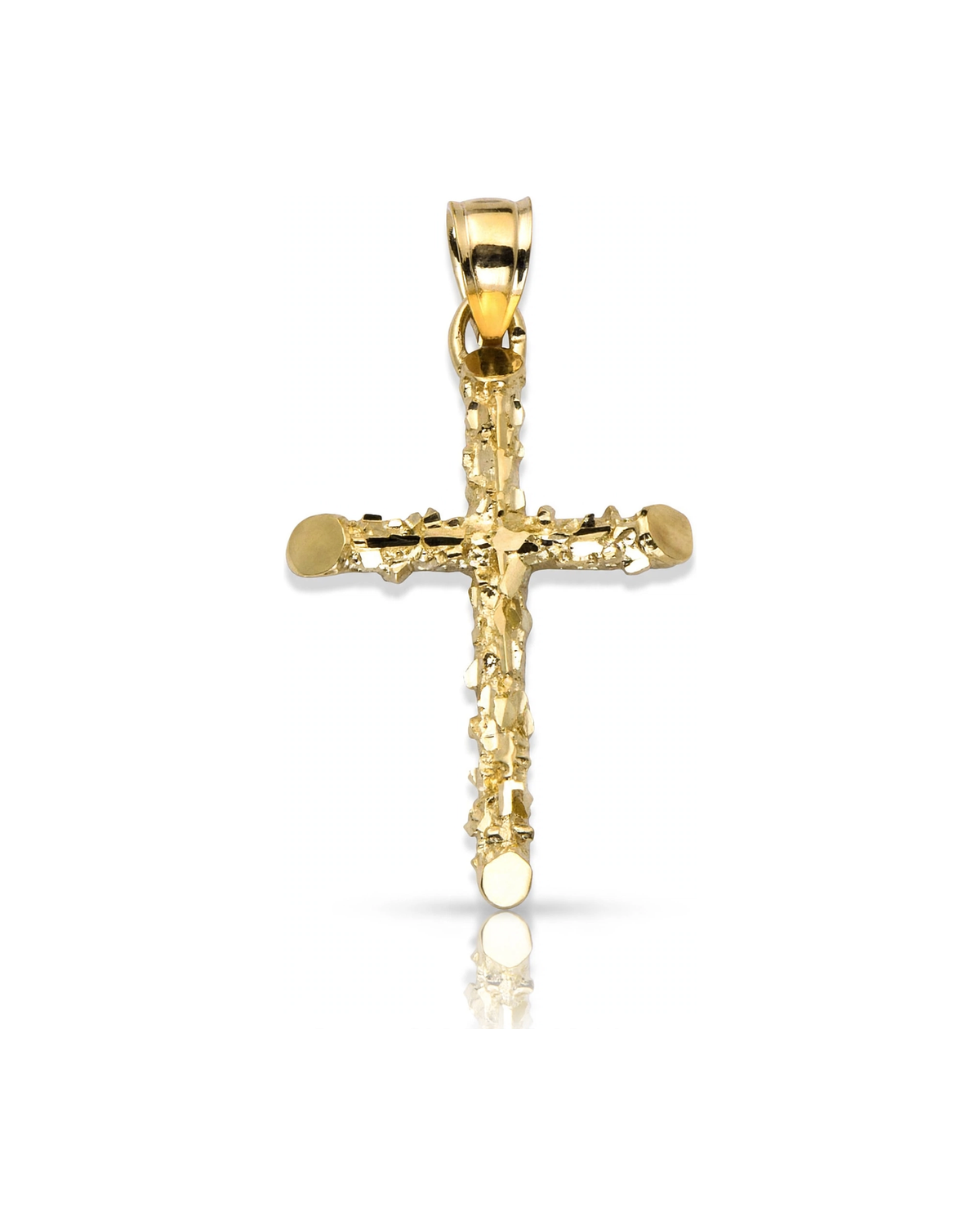 Cross Nugget Twig Rounded End Pendant - 10K Yellow Gold