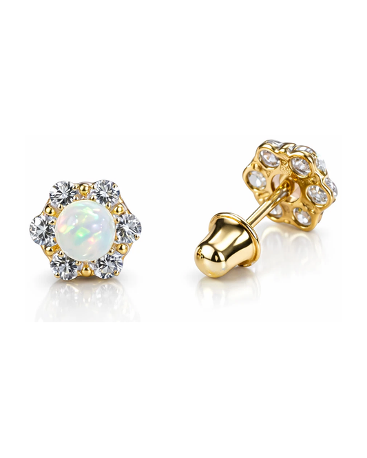 14K Yellow Gold Opal Stud Earrings with Screw Back - 6.5mm