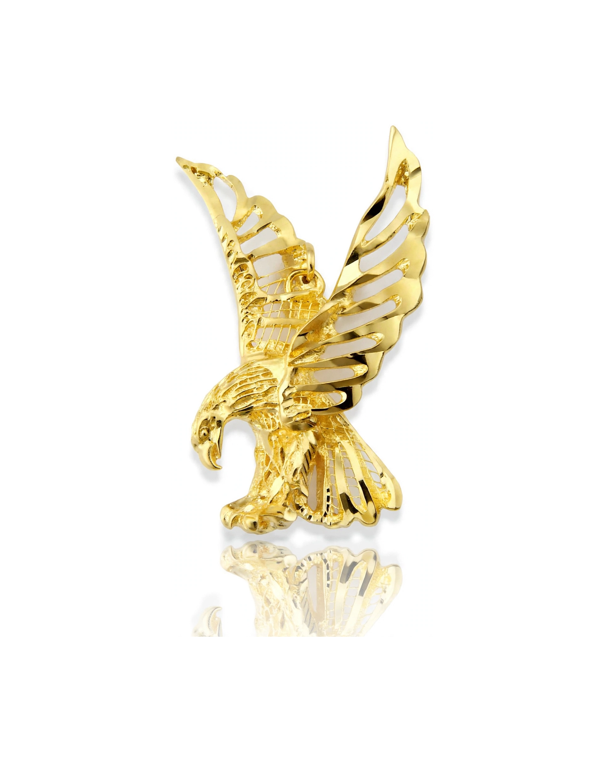 Small Openwork Eagle Pendant with Twin Raised Wings - 10K Yellow Gold