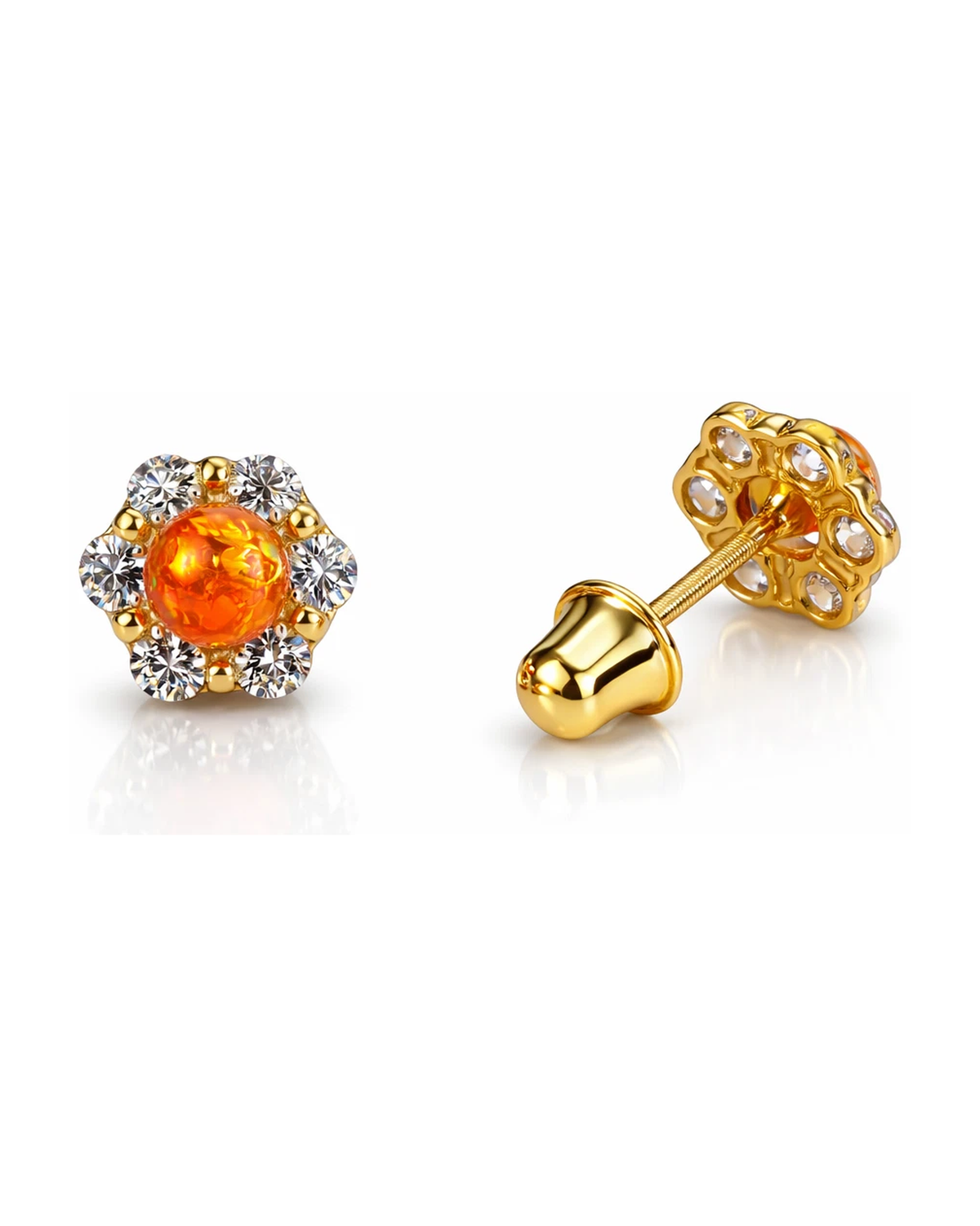 14K Yellow Gold Opal Stud Earrings with Screw Back - 6.5mm