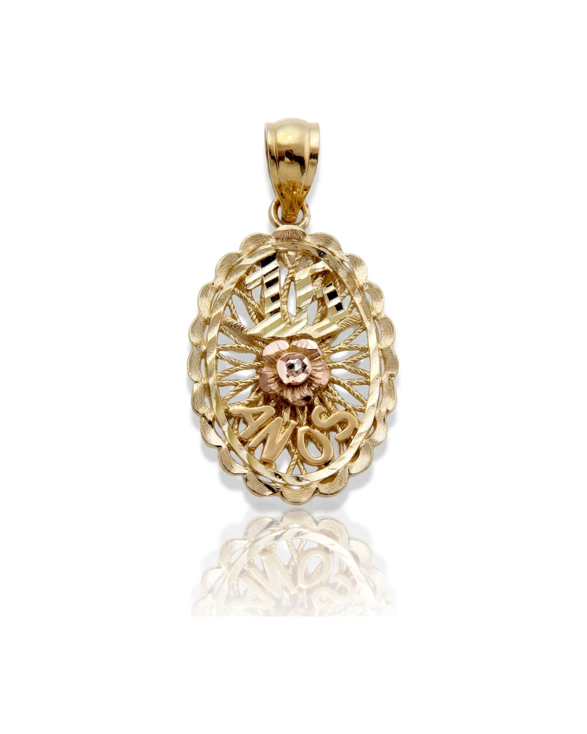 Oval Pendant Filigree with Rose - 10K Yellow Gold